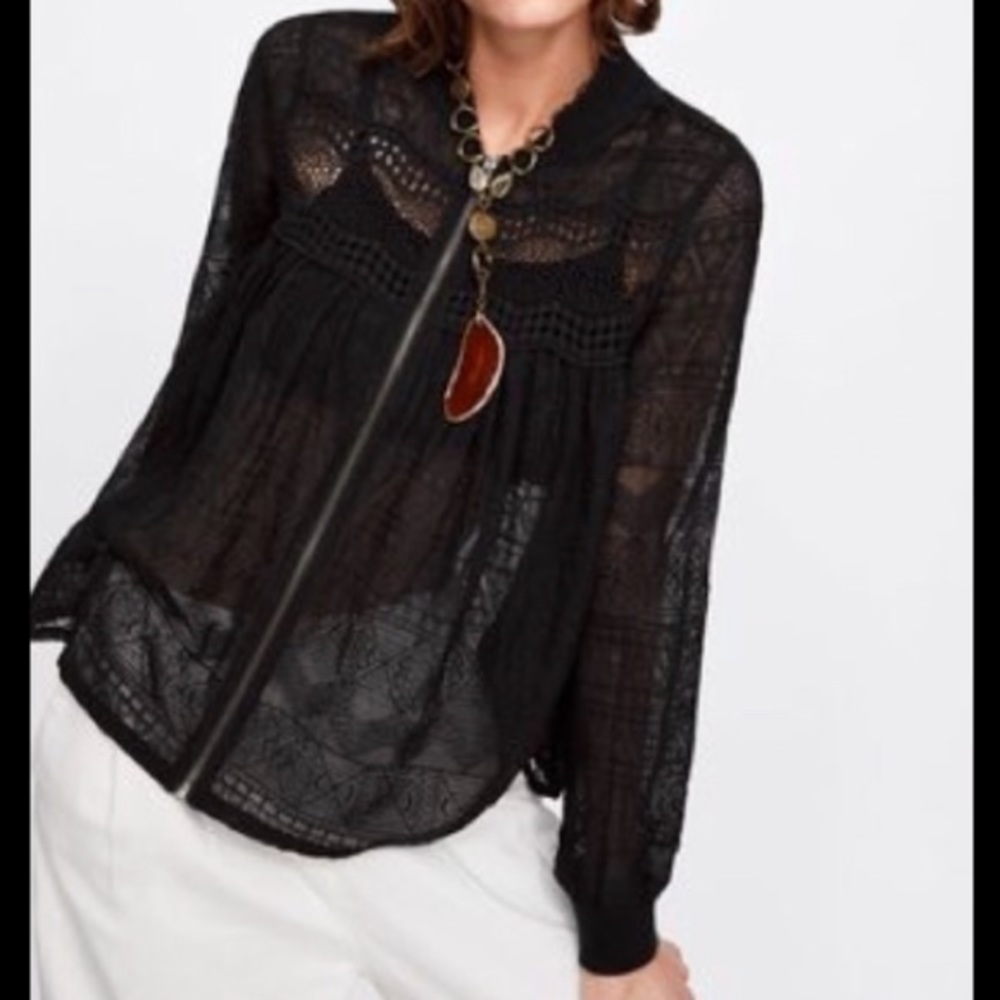 Zara sheer embroidered bomber jacket